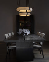 Modern Alabaster Ring LED Pendant Light with Leather Strap Detail