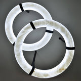 Modern Alabaster Ring LED Pendant Light with Leather Strap Detail