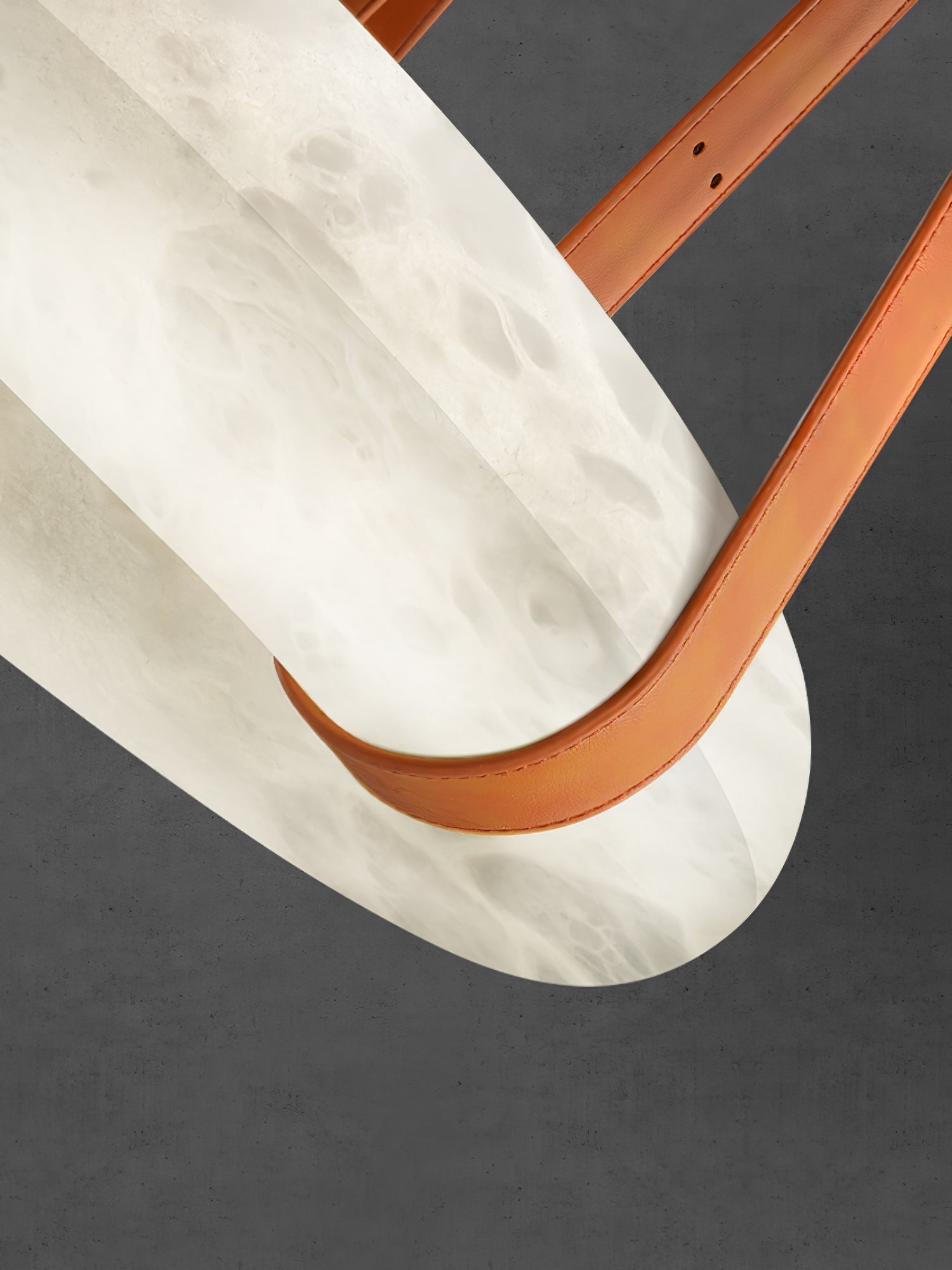Modern Alabaster Ring LED Pendant Light with Leather Strap Detail