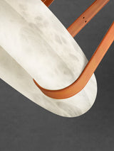 Modern Alabaster Ring LED Pendant Light with Leather Strap Detail