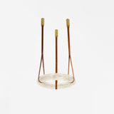 Modern Alabaster Ring LED Pendant Light with Leather Strap Detail