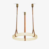 Modern Alabaster Ring LED Pendant Light with Leather Strap Detail