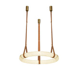 Modern Alabaster Ring LED Pendant Light with Leather Strap Detail