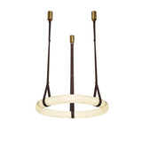 Modern Alabaster Ring LED Pendant Light with Leather Strap Detail