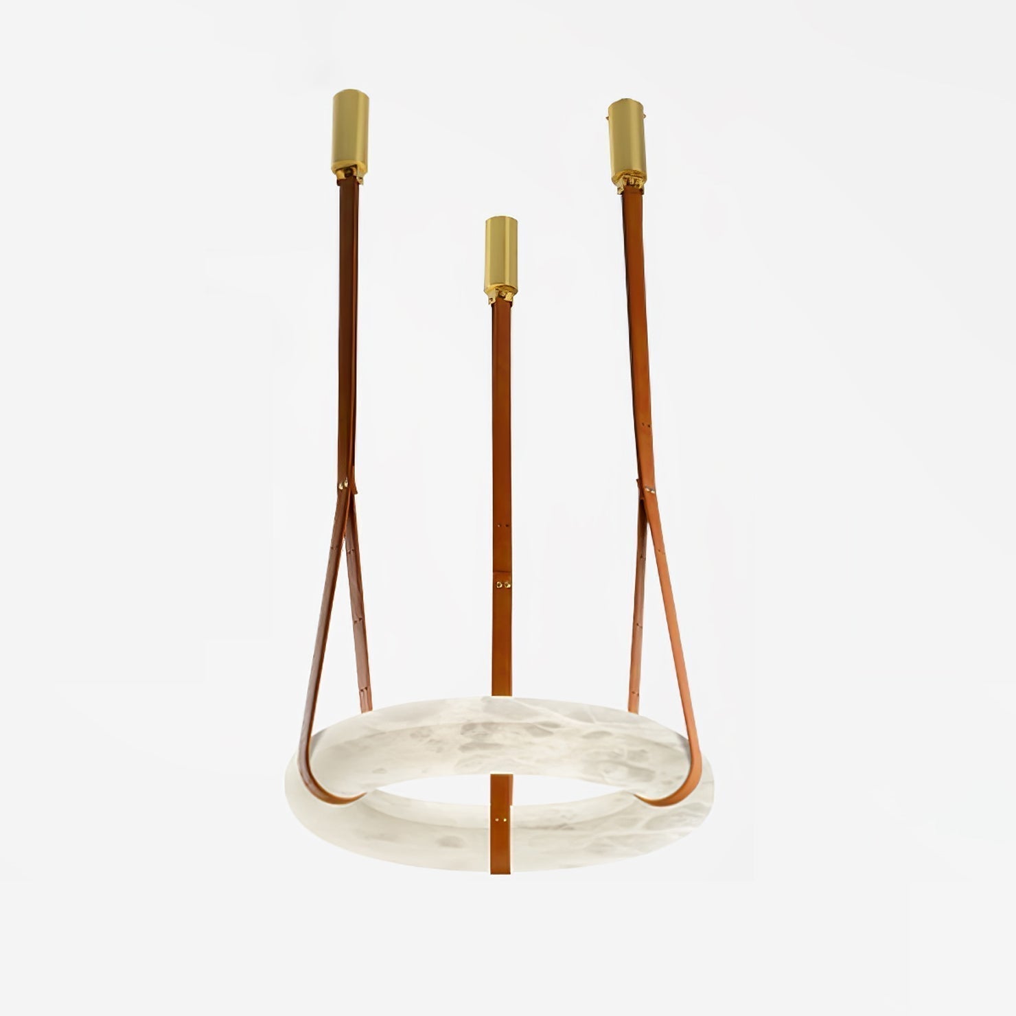 Modern Alabaster Ring LED Pendant Light with Leather Strap Detail