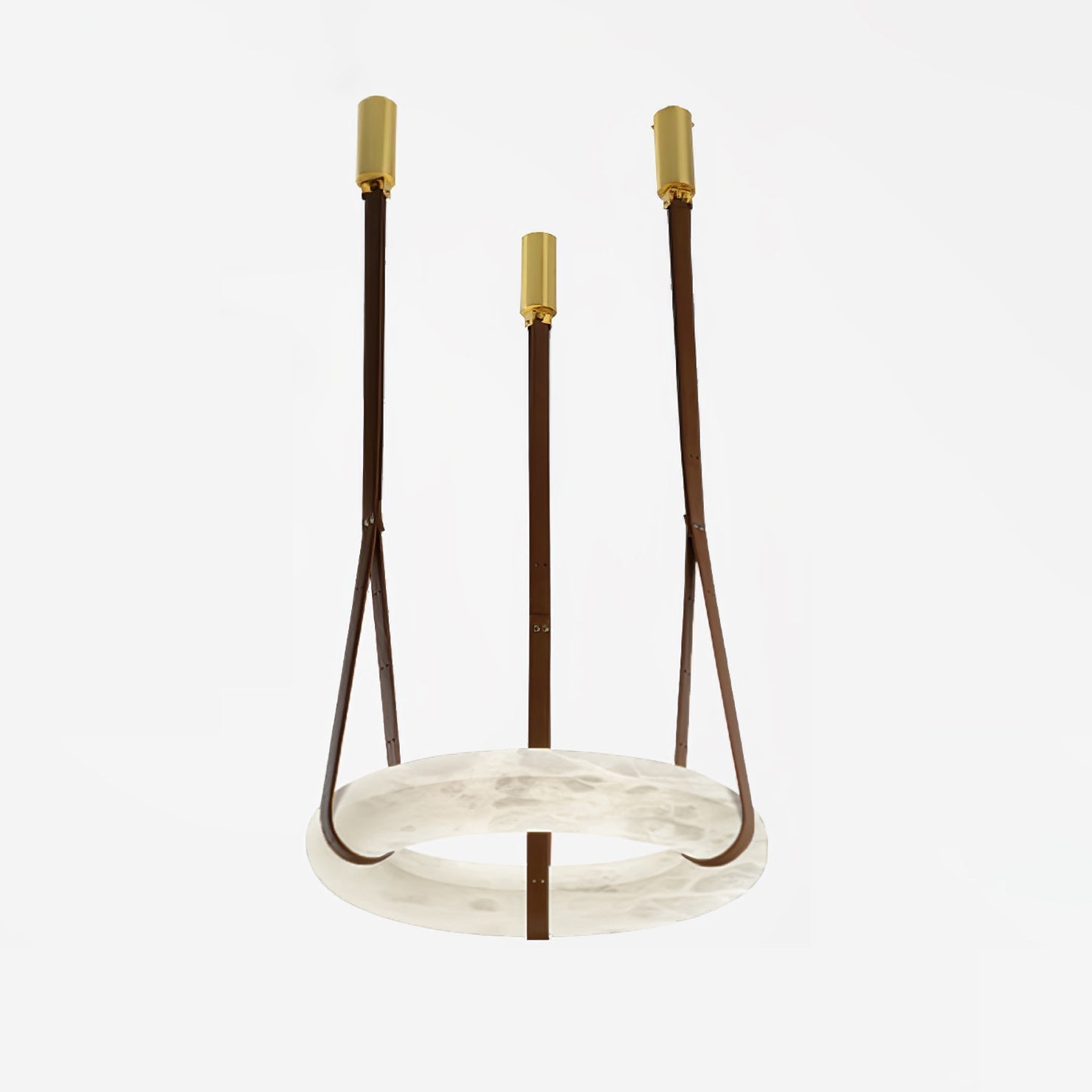 Modern Alabaster Ring LED Pendant Light with Leather Strap Detail