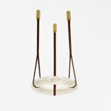 Modern Alabaster Ring LED Pendant Light with Leather Strap Detail