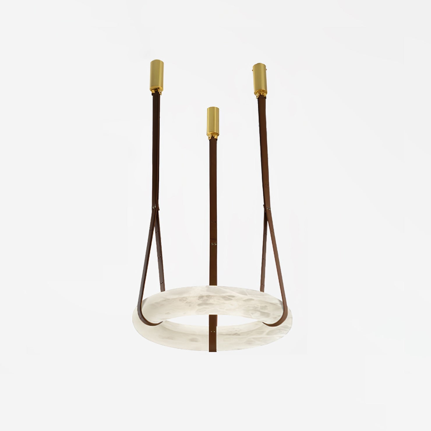 Modern Alabaster Ring LED Pendant Light with Leather Strap Detail