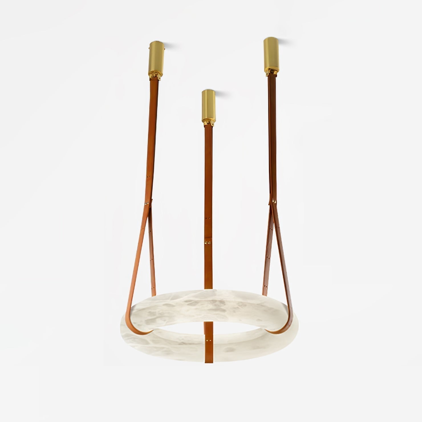 Modern Alabaster Ring LED Pendant Light with Leather Strap Detail