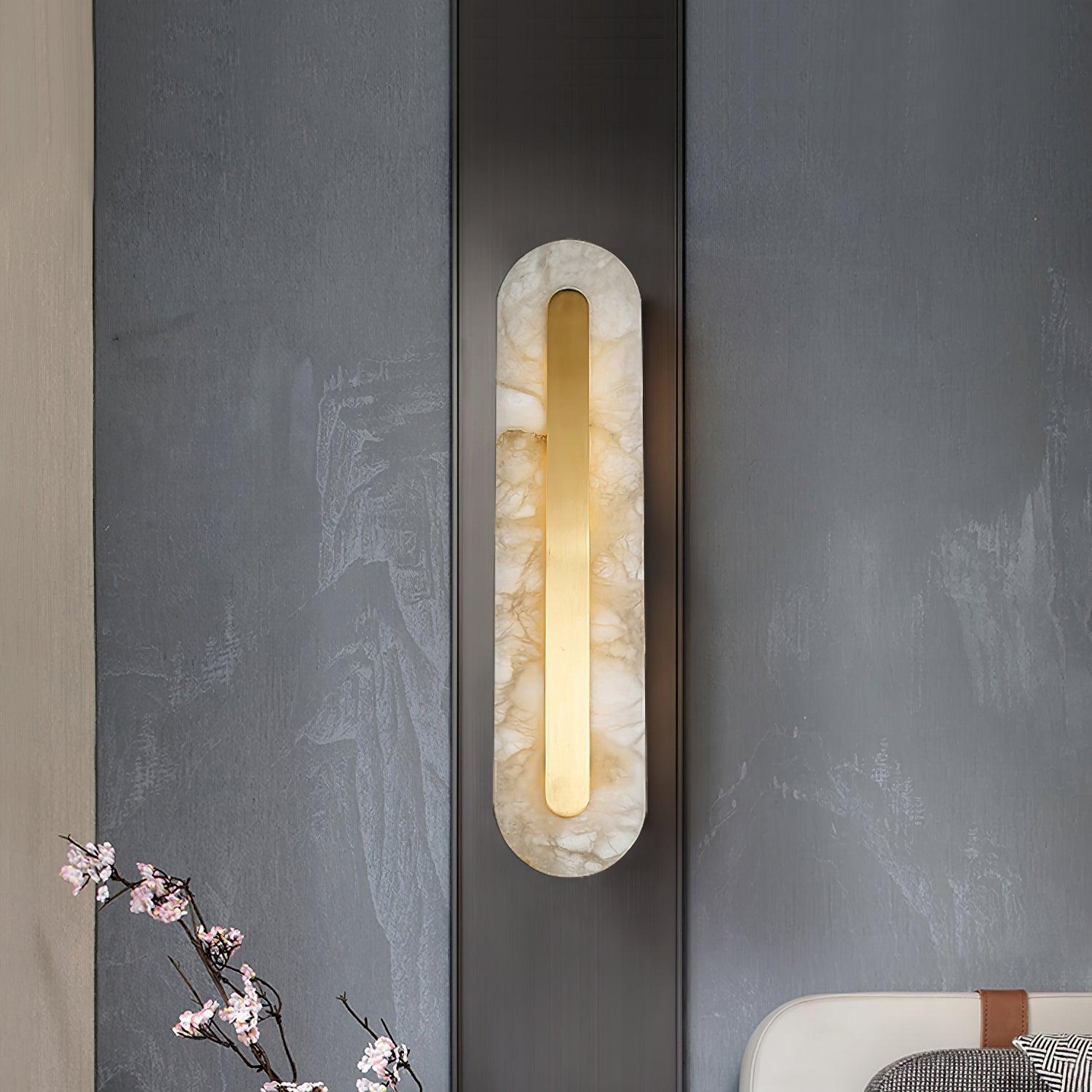 Modern Alabaster Rounded Wall Sconce Integrated LED Brass Light Fixture for Elegant Interiors
