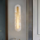 Modern Alabaster Rounded Wall Sconce Integrated LED Brass Light Fixture for Elegant Interiors