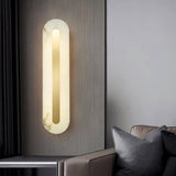 Modern Alabaster Rounded Wall Sconce Integrated LED Brass Light Fixture for Elegant Interiors