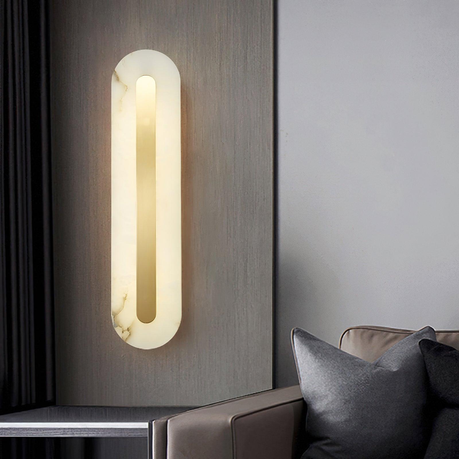 Modern Alabaster Rounded Wall Sconce Integrated LED Brass Light Fixture for Elegant Interiors