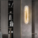Modern Alabaster Rounded Wall Sconce Integrated LED Brass Light Fixture for Elegant Interiors