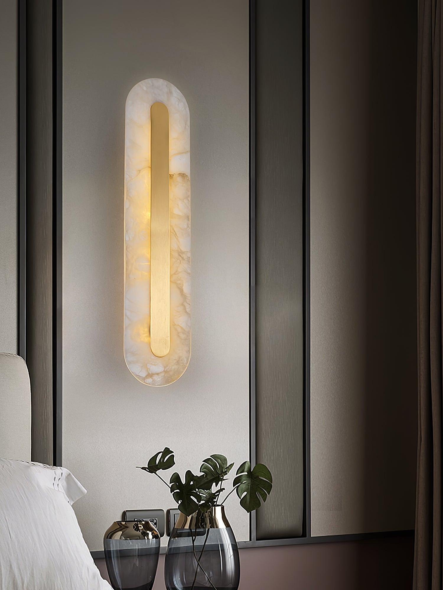 Modern Alabaster Rounded Wall Sconce Integrated LED Brass Light Fixture for Elegant Interiors