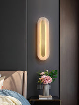 Modern Alabaster Rounded Wall Sconce Integrated LED Brass Light Fixture for Elegant Interiors