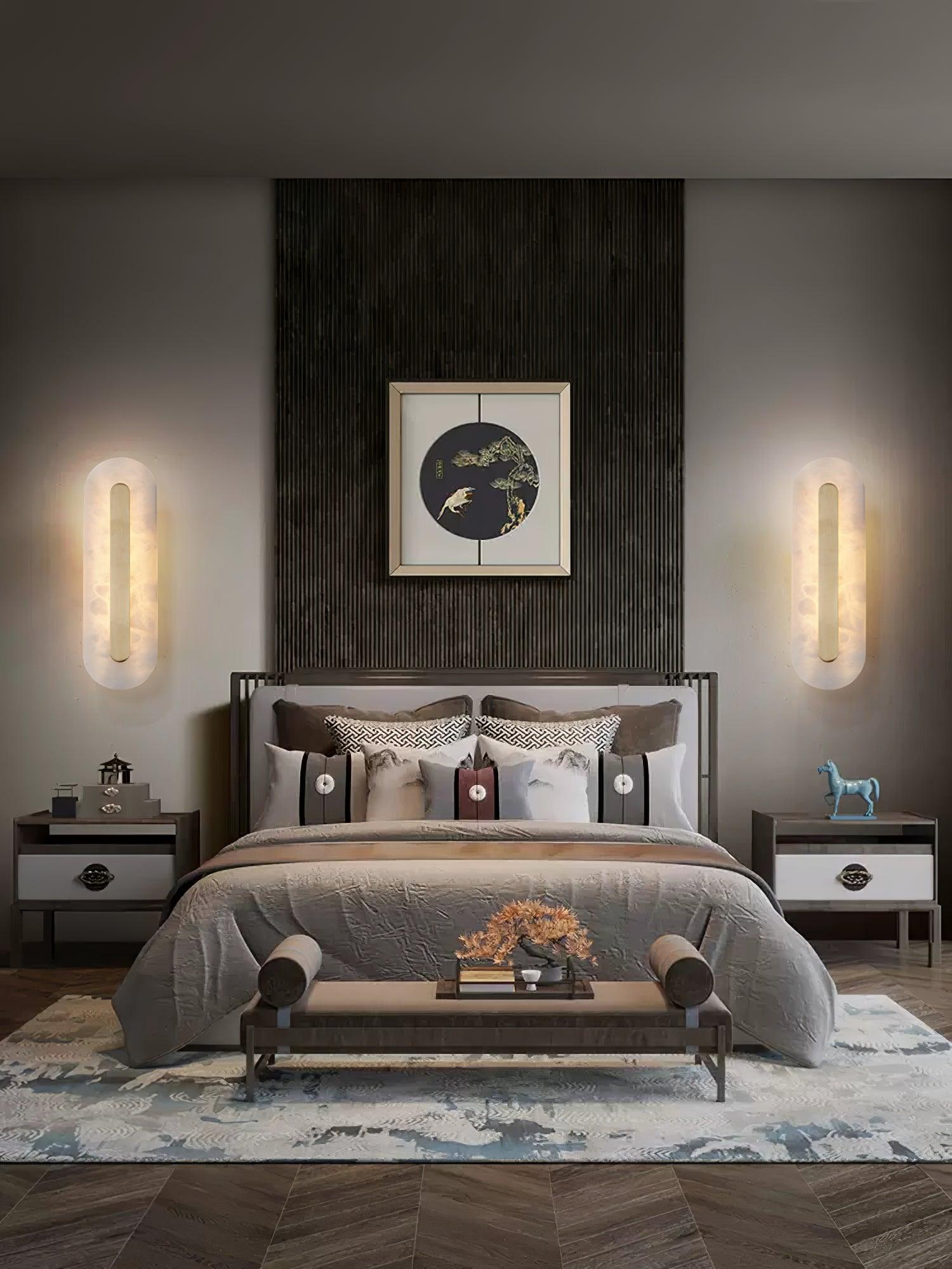 Modern Alabaster Rounded Wall Sconce Integrated LED Brass Light Fixture for Elegant Interiors