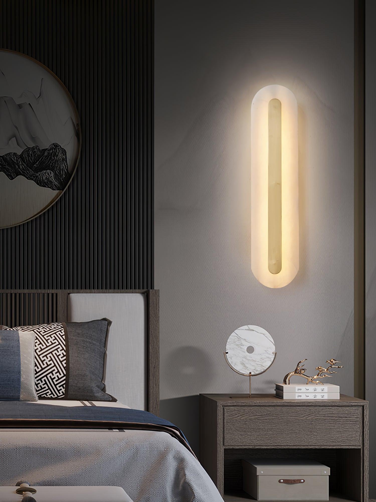 Modern Alabaster Rounded Wall Sconce Integrated LED Brass Light Fixture for Elegant Interiors