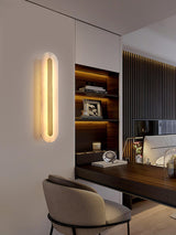 Modern Alabaster Rounded Wall Sconce Integrated LED Brass Light Fixture for Elegant Interiors
