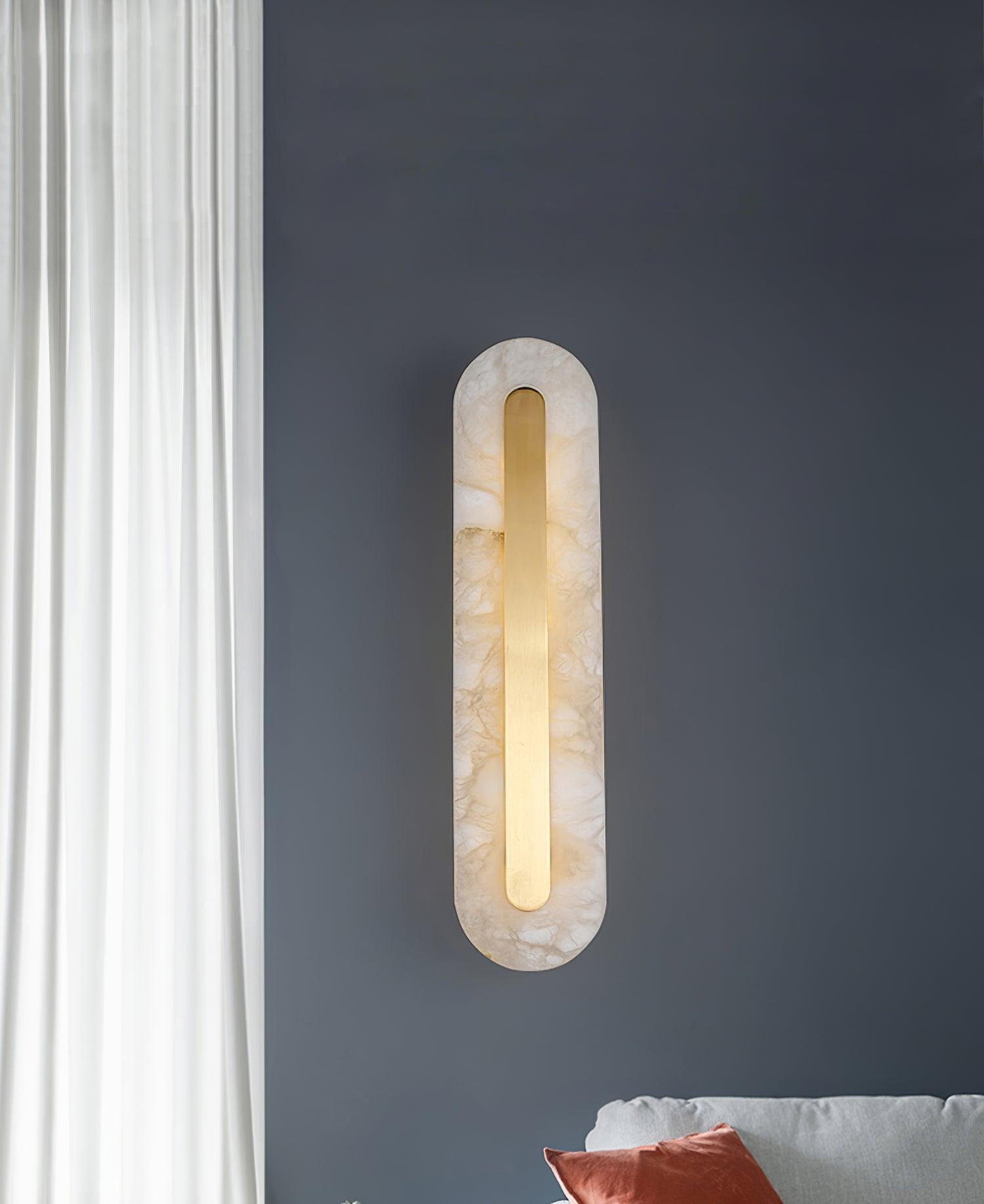 Modern Alabaster Rounded Wall Sconce Integrated LED Brass Light Fixture for Elegant Interiors