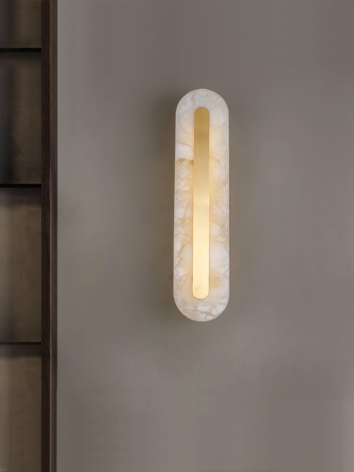 Modern Alabaster Rounded Wall Sconce Integrated LED Brass Light Fixture for Elegant Interiors