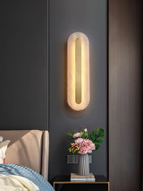 Modern Alabaster Rounded Wall Sconce Integrated LED Brass Light Fixture for Elegant Interiors
