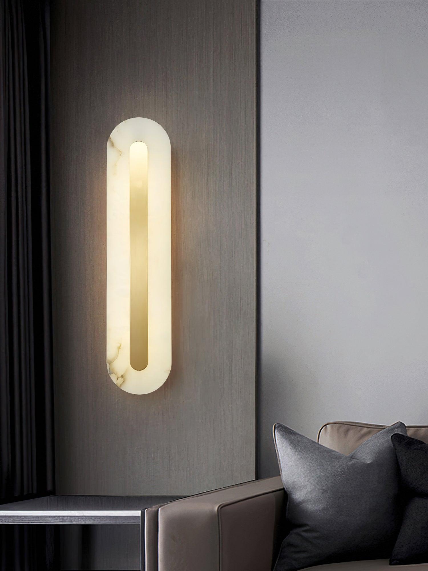 Modern Alabaster Rounded Wall Sconce Integrated LED Brass Light Fixture for Elegant Interiors