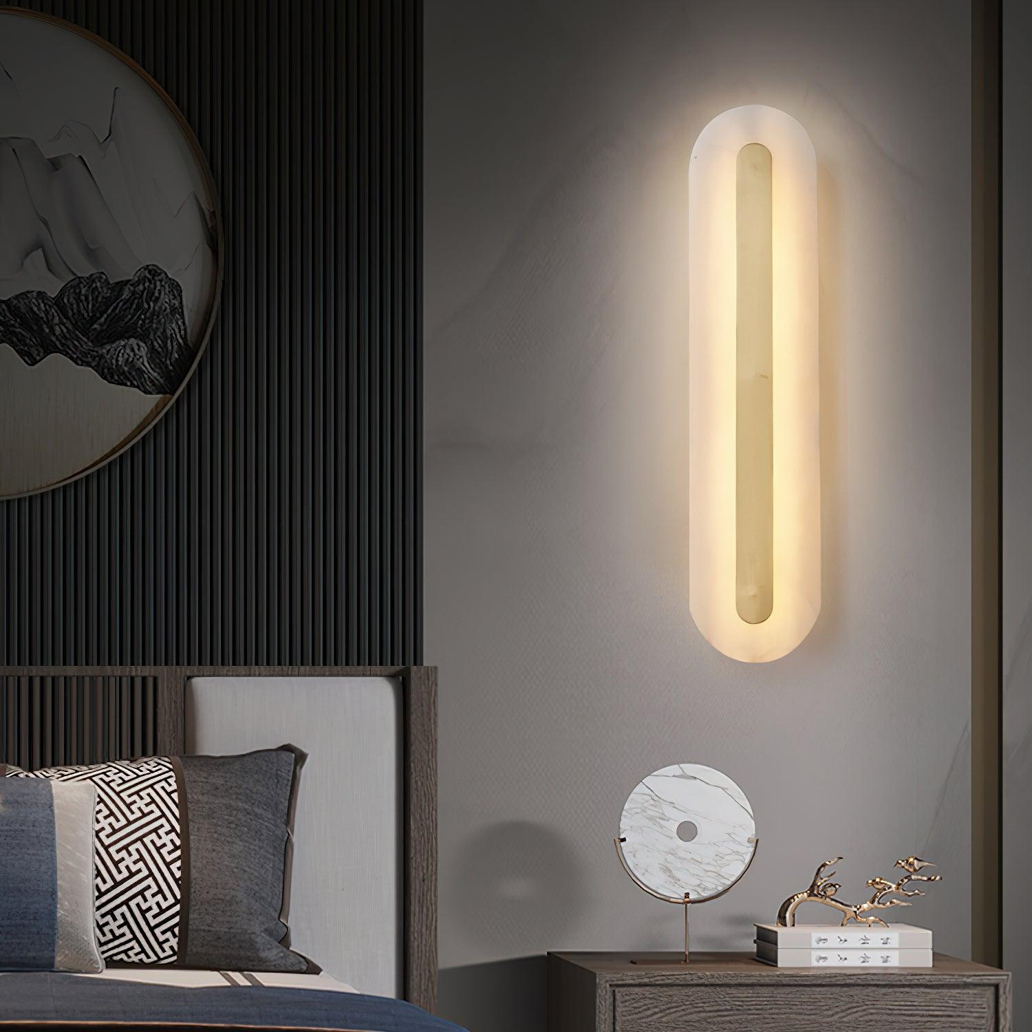 Modern Alabaster Rounded Wall Sconce Integrated LED Brass Light Fixture for Elegant Interiors
