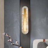 Modern Alabaster Rounded Wall Sconce Integrated LED Brass Light Fixture for Elegant Interiors