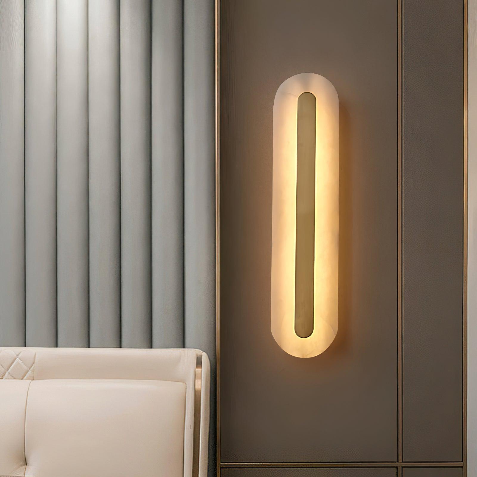 Modern Alabaster Rounded Wall Sconce Integrated LED Brass Light Fixture for Elegant Interiors