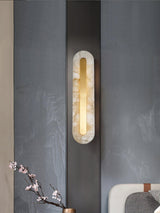 Modern Alabaster Rounded Wall Sconce Integrated LED Brass Light Fixture for Elegant Interiors