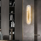 Modern Alabaster Rounded Wall Sconce Integrated LED Brass Light Fixture for Elegant Interiors