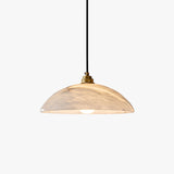 Modern Alabaster Stone Dome Pendant Light with Brass Hardware for Dining Rooms