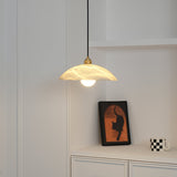 Modern Alabaster Stone Dome Pendant Light with Brass Hardware for Dining Rooms