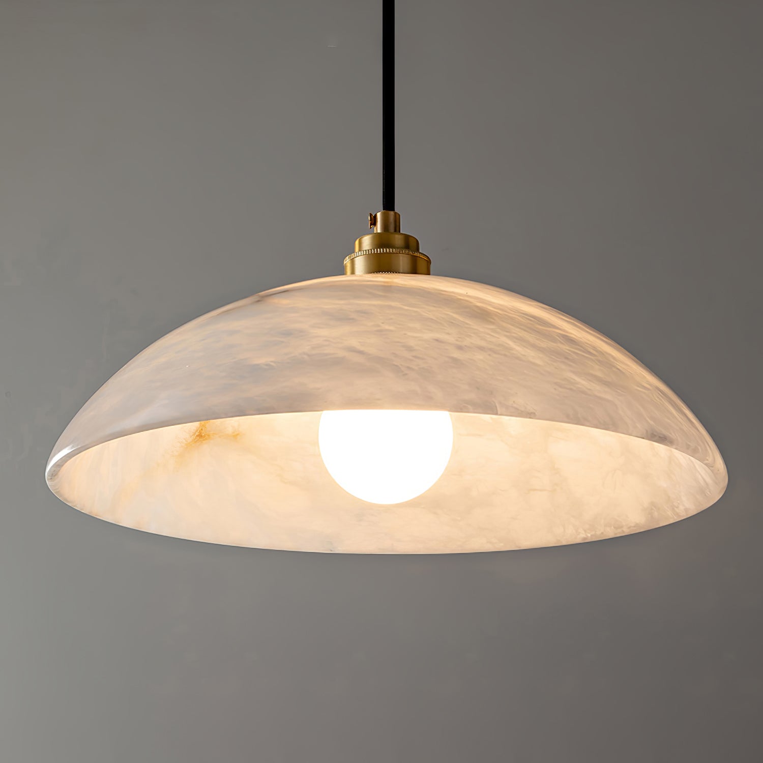 Modern Alabaster Stone Dome Pendant Light with Brass Hardware for Dining Rooms