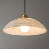 Modern Alabaster Stone Dome Pendant Light with Brass Hardware for Dining Rooms
