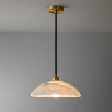Modern Alabaster Stone Dome Pendant Light with Brass Hardware for Dining Rooms