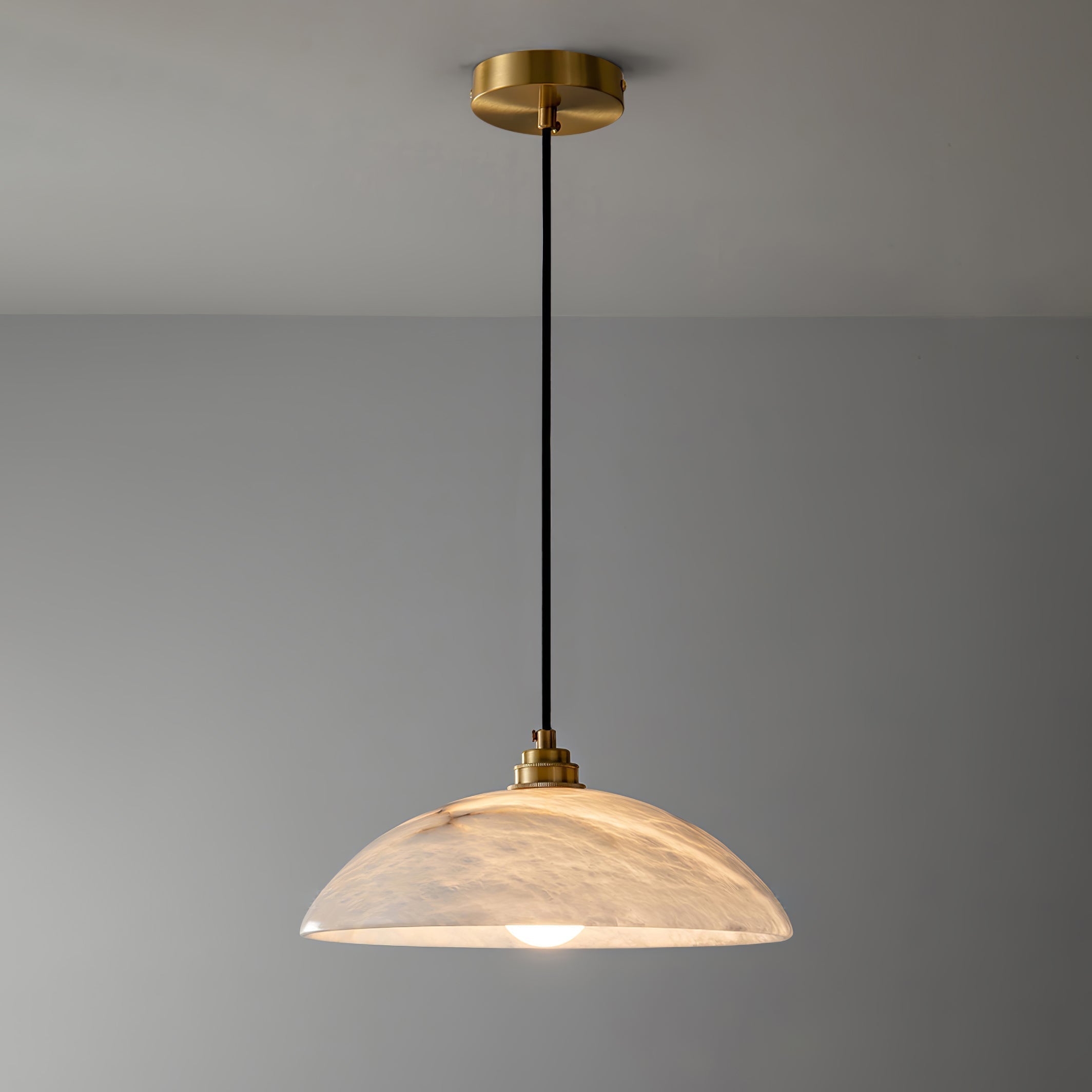 Modern Alabaster Stone Dome Pendant Light with Brass Hardware for Dining Rooms