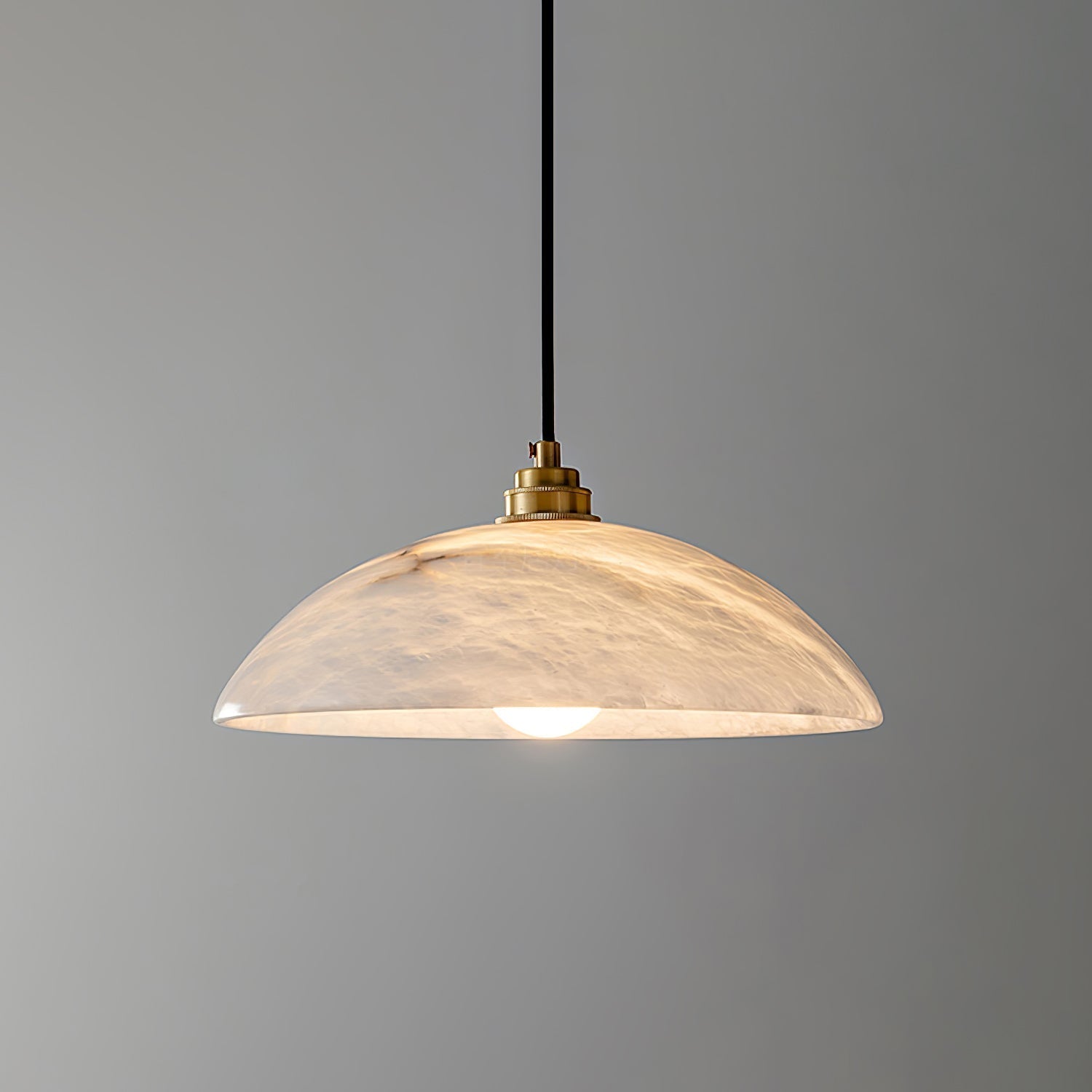 Modern Alabaster Stone Dome Pendant Light with Brass Hardware for Dining Rooms