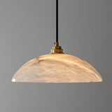 Modern Alabaster Stone Dome Pendant Light with Brass Hardware for Dining Rooms