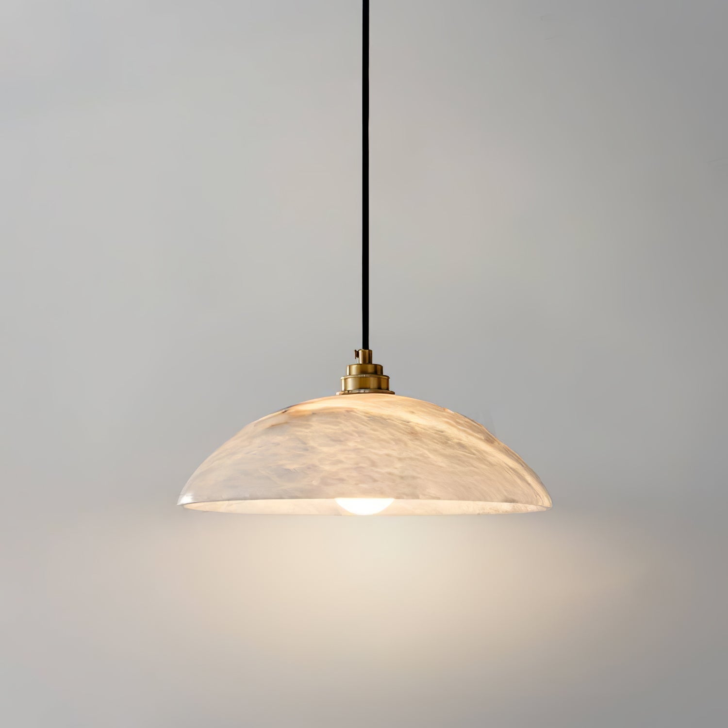Modern Alabaster Stone Dome Pendant Light with Brass Hardware for Dining Rooms