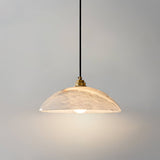 Modern Alabaster Stone Dome Pendant Light with Brass Hardware for Dining Rooms