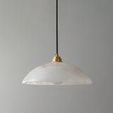 Modern Alabaster Stone Dome Pendant Light with Brass Hardware for Dining Rooms