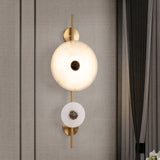 Modern Alabaster Stone Eclipse Wall Sconce with Elegant Brass Accents and Integrated LED Lighting