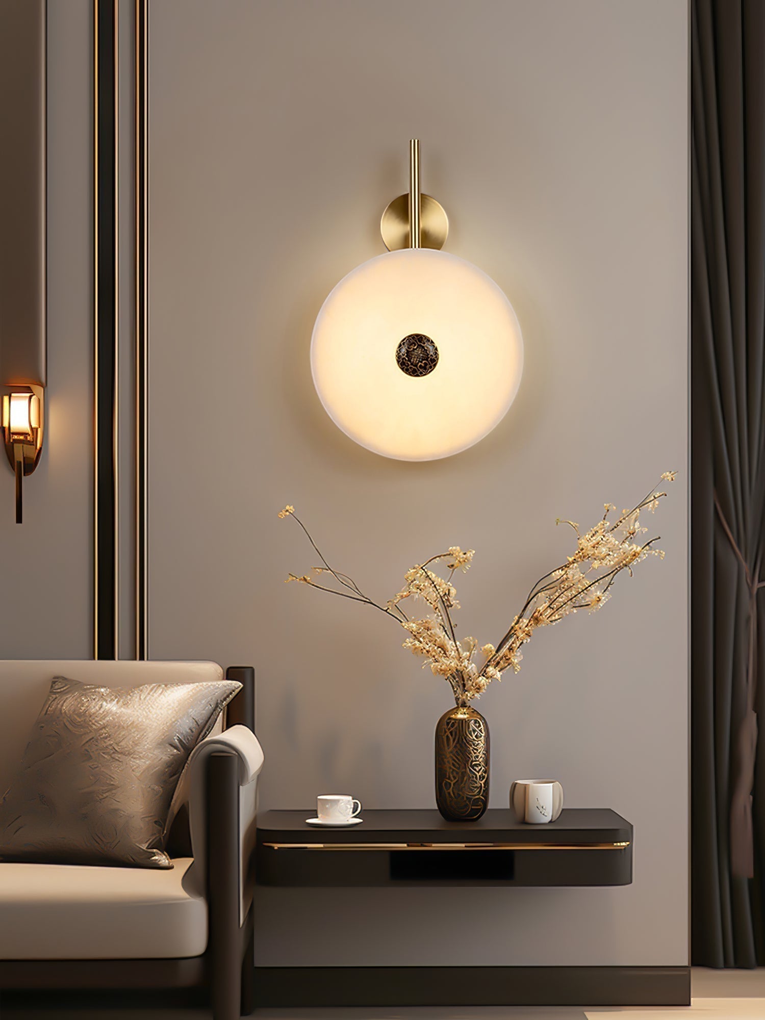 Modern Alabaster Stone Eclipse Wall Sconce with Elegant Brass Accents and Integrated LED Lighting