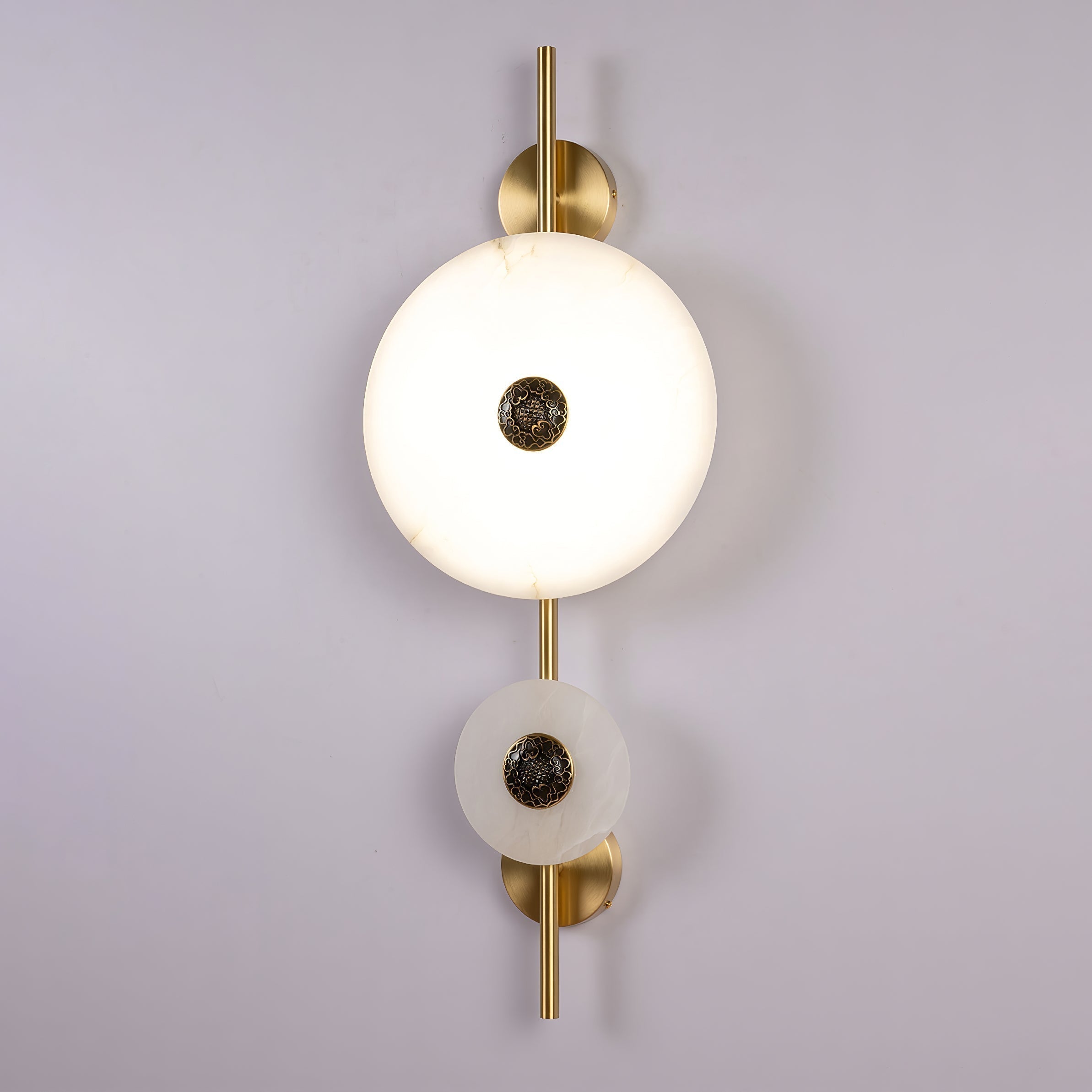 Modern Alabaster Stone Eclipse Wall Sconce with Elegant Brass Accents and Integrated LED Lighting