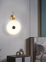 Modern Alabaster Stone Eclipse Wall Sconce with Elegant Brass Accents and Integrated LED Lighting