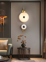 Modern Alabaster Stone Eclipse Wall Sconce with Elegant Brass Accents and Integrated LED Lighting
