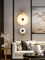 Modern Alabaster Stone Eclipse Wall Sconce with Elegant Brass Accents and Integrated LED Lighting