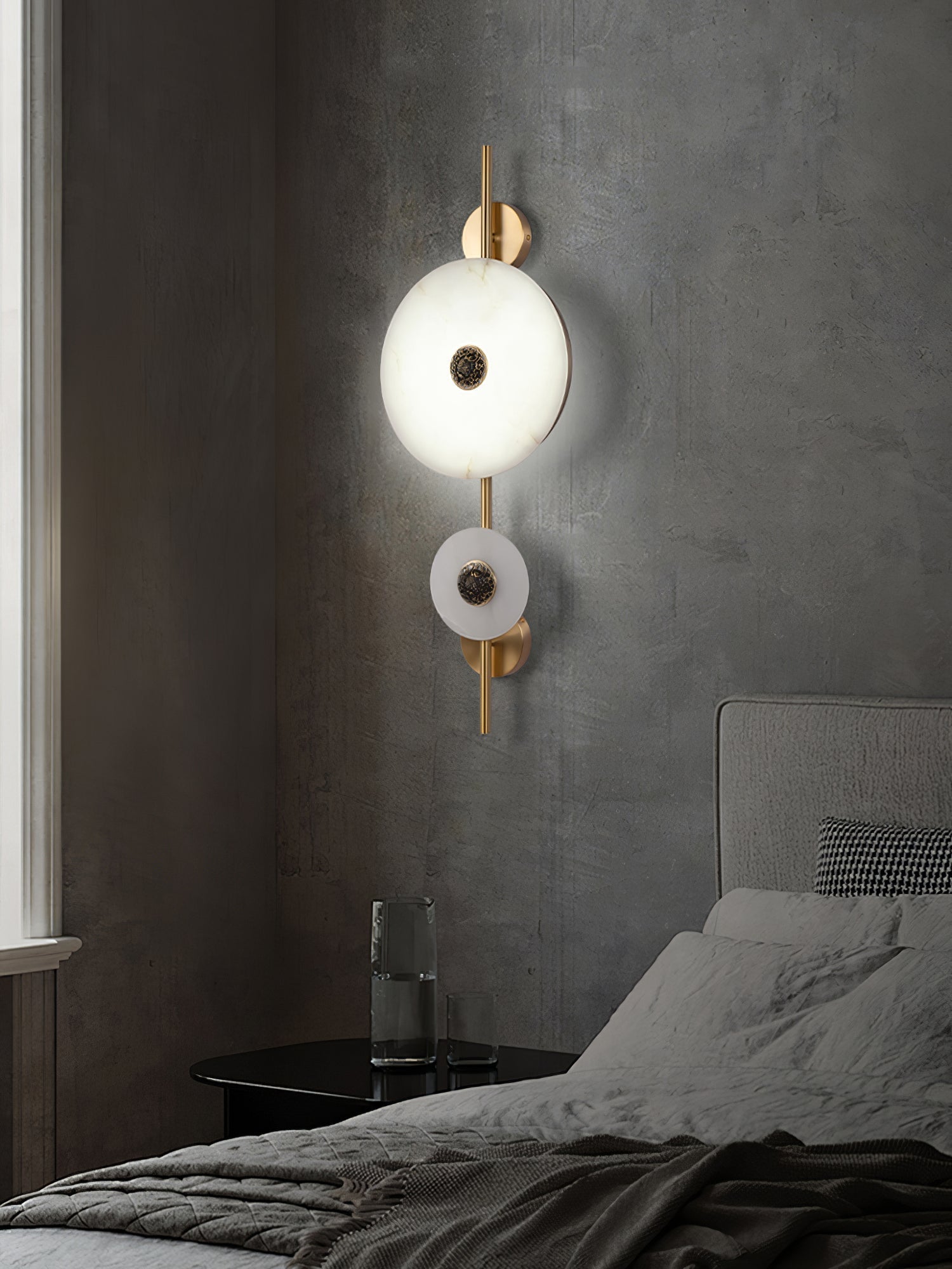 Modern Alabaster Stone Eclipse Wall Sconce with Elegant Brass Accents and Integrated LED Lighting